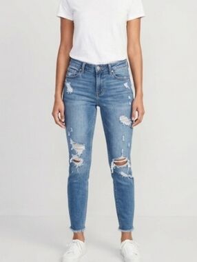 Old Navy Rockstar Super Skinny Jeans Distressed Raw Hem Mid Rise 8